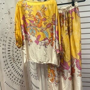 Floral Yellow and Pink Satin Set